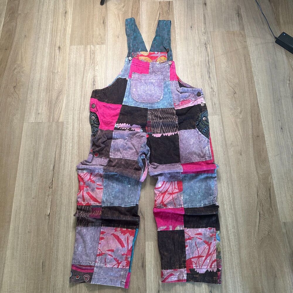Nepal Boho Patchwork Overalls 2XL XXL 100% Cotton Hippie Granola Exotic - Picture 2 of 12